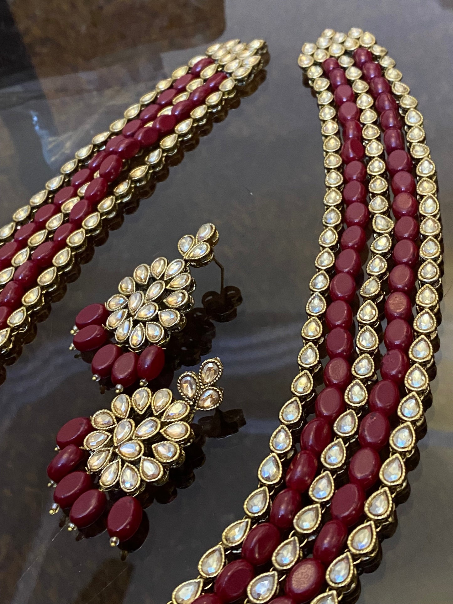 5 layers Kundan Long Mala and Earrings