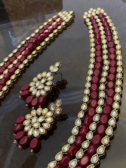 5 layers Kundan Long Mala and Earrings