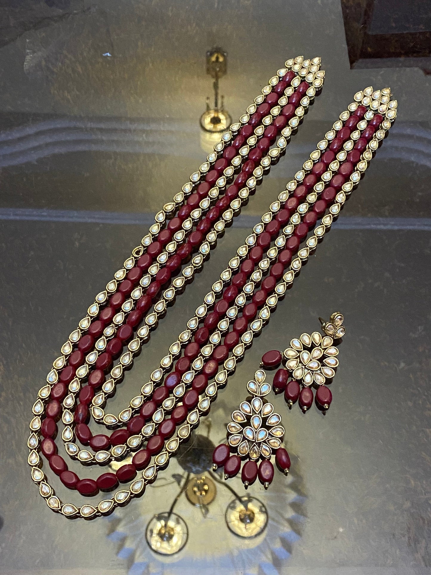 5 layers Kundan Long Mala and Earrings