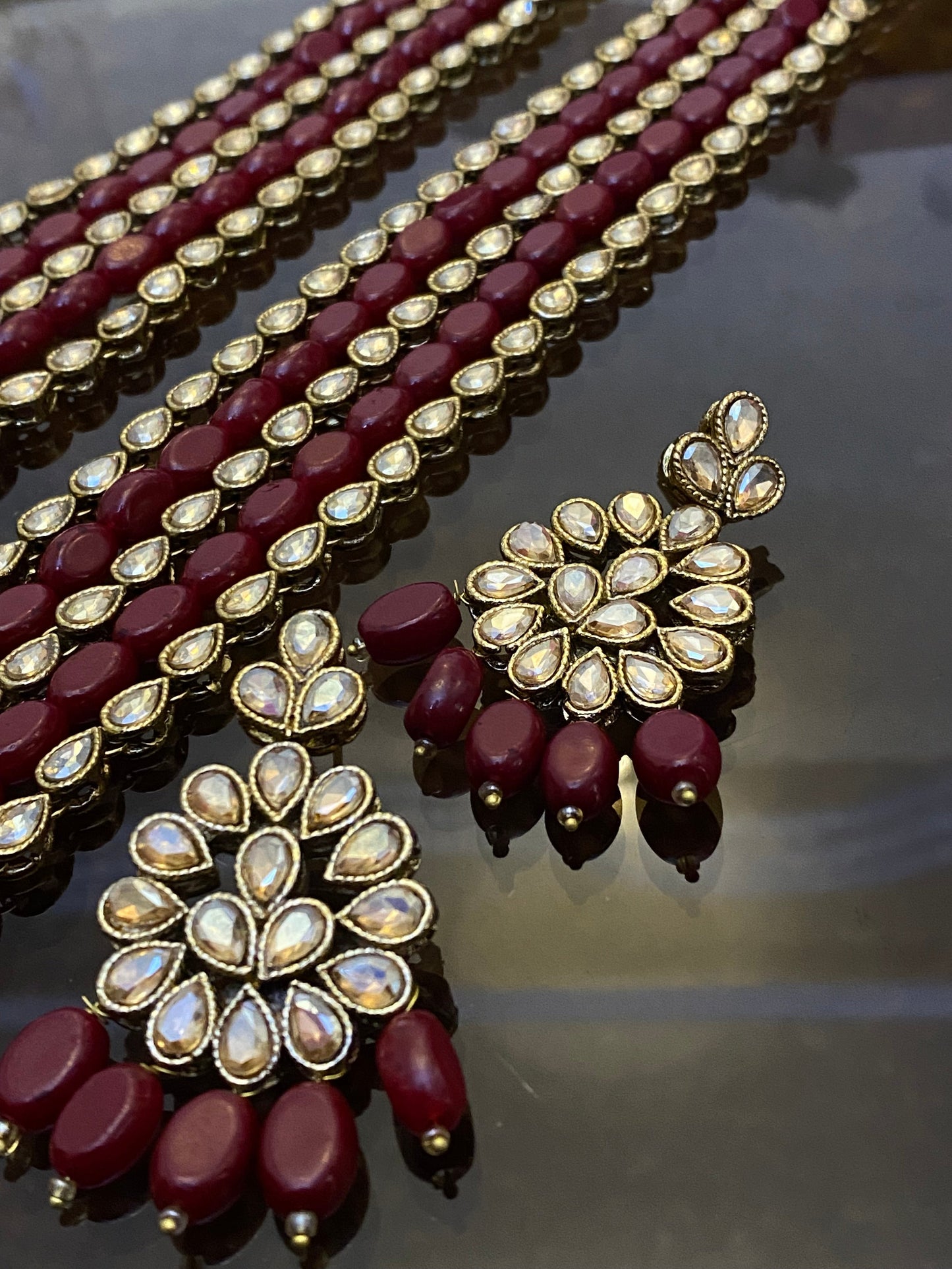 5 layers Kundan Long Mala and Earrings