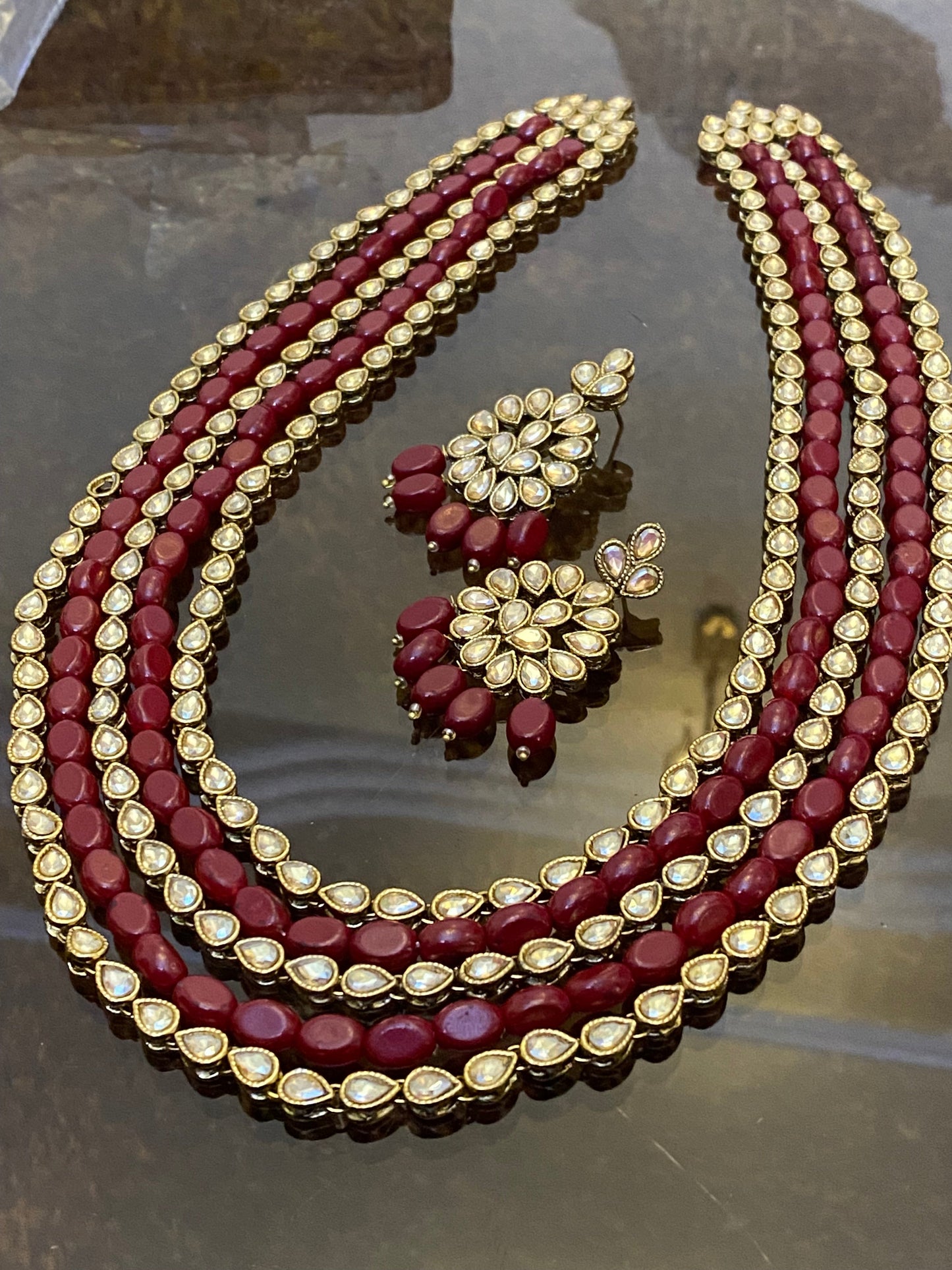 5 layers Kundan Long Mala and Earrings