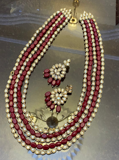 5 layers Kundan Long Mala and Earrings