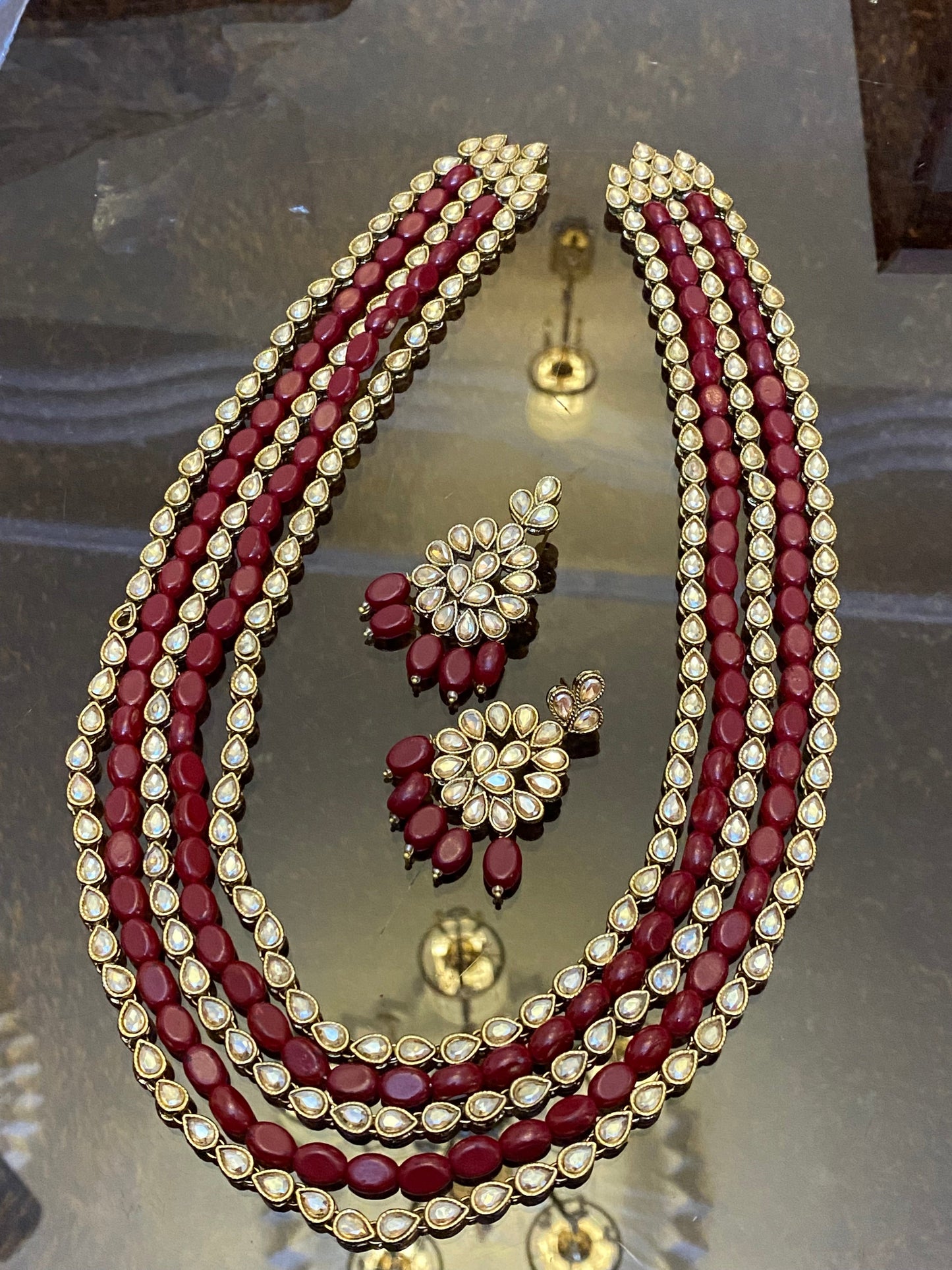 5 layers Kundan Long Mala and Earrings